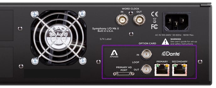 Dante+PTHD Option Card Rear Panel Symphony MkII view