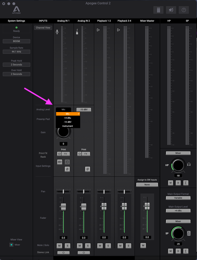 BOOM Input Setup