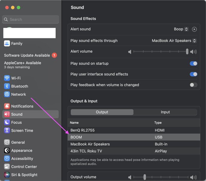 Select BOOM as  macOS System Audio