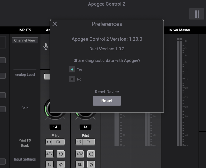 Apogee Control 2 Reset