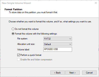 Format Partition Settings