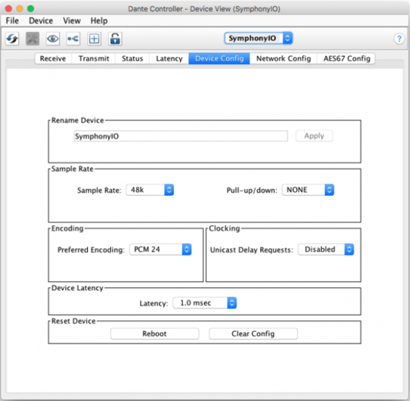 SIOmkII_Dante Controller_Device Config tab