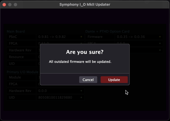 Symphony IO MkII Updater Are You Sure