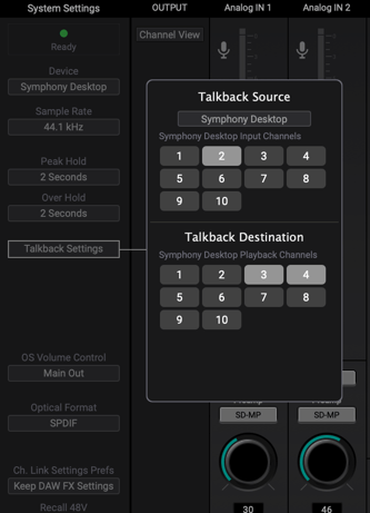 Control 2 Talkback Source panel